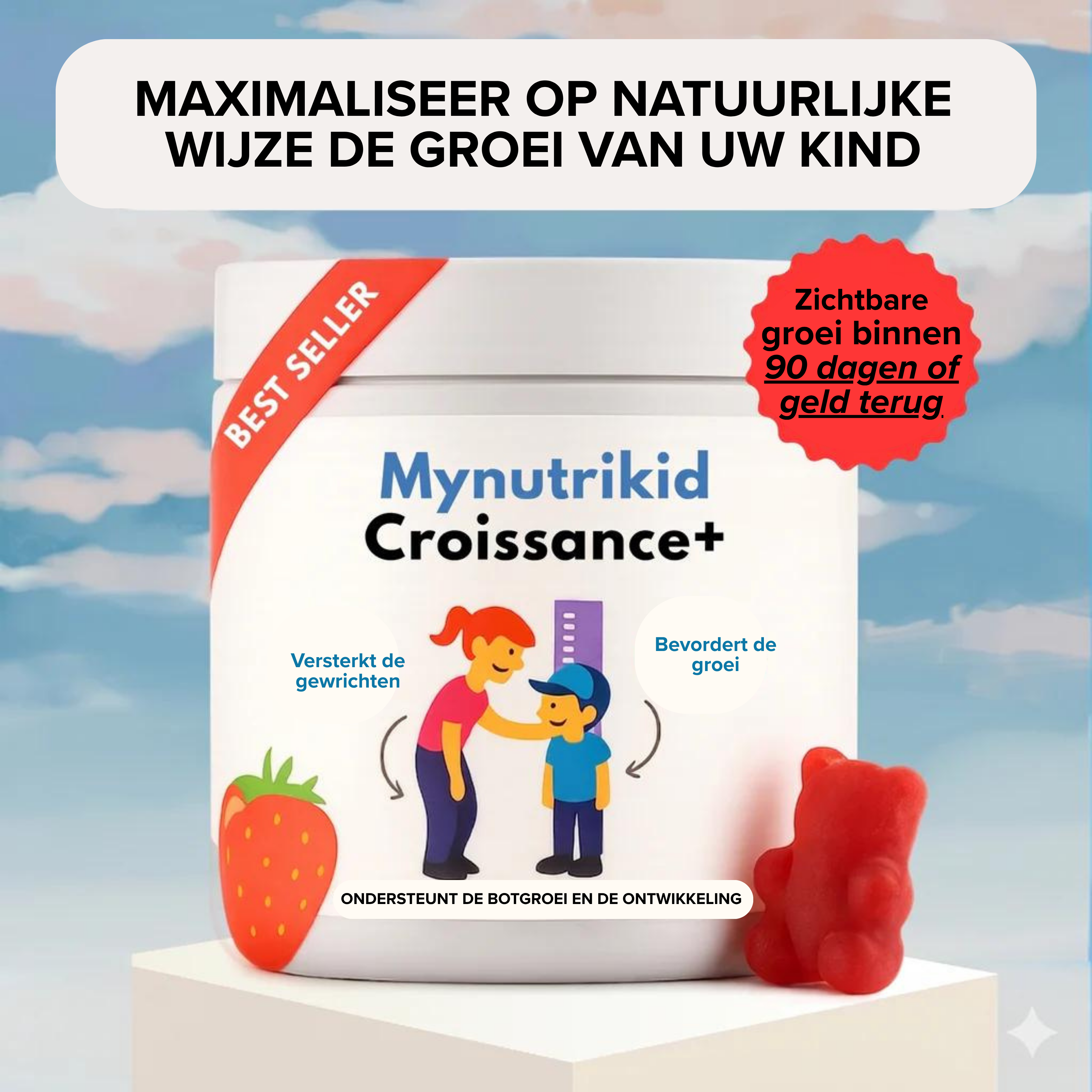 Groei+ Gummies — Dagelijkse ondersteuning voor sterke botten en gezonde groei